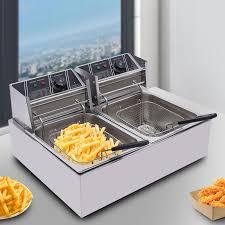 Friteuse Professionnelle 2 Bacs en Inoxydable avec Thermostat