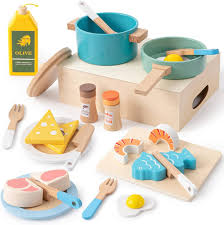 Atoylink Accessoire Cuisine Alimentaire Casseroles - Jouet en Bois pour Enfants