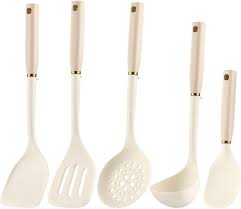 Ustensiles de Cuisine Beige en Silicone - Ensemble Pratique